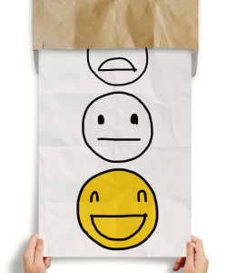 hand pull crumpled paper with customer service evaluation icon